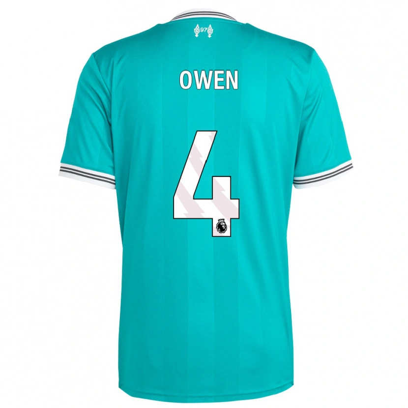 Danxen Niño Camiseta Harvey Owen #4 Verde Blanco Equipación Tercera 2025/26 La Camisa