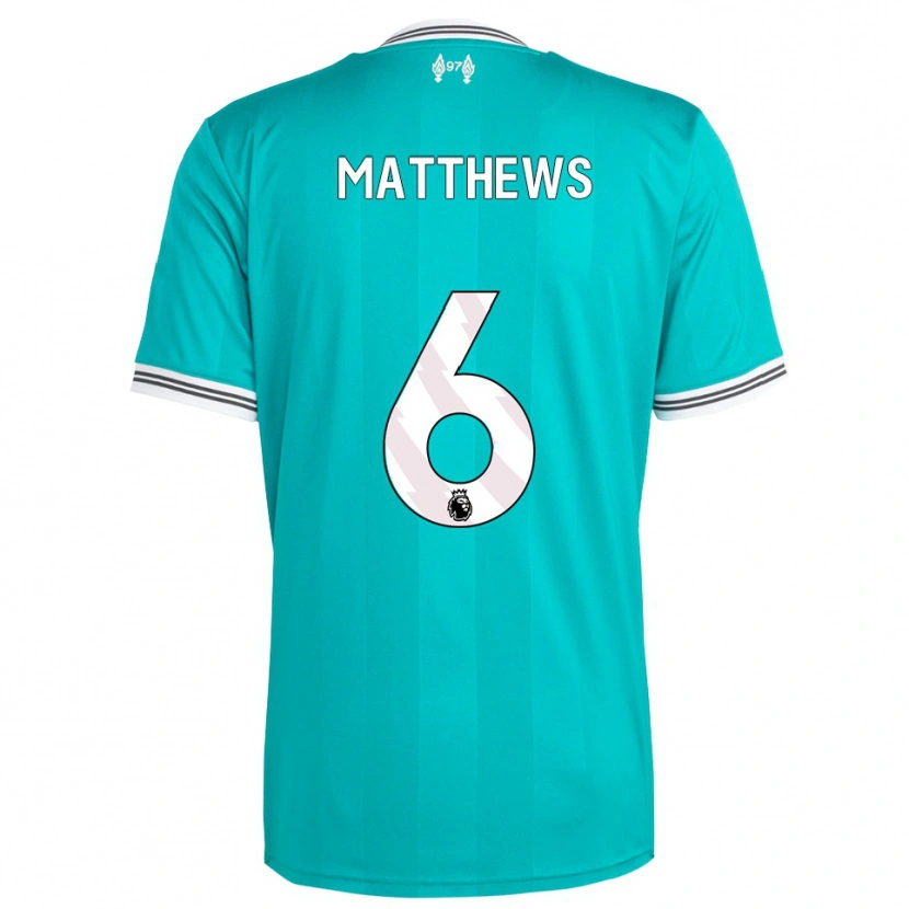 Danxen Niño Camiseta Jasmine Matthews #6 Verde Blanco Equipación Tercera 2025/26 La Camisa
