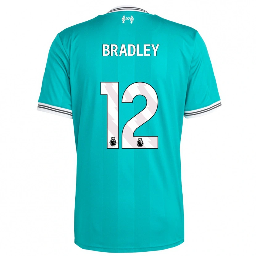 Danxen Niño Camiseta Conor Bradley #12 Verde Blanco Equipación Tercera 2025/26 La Camisa
