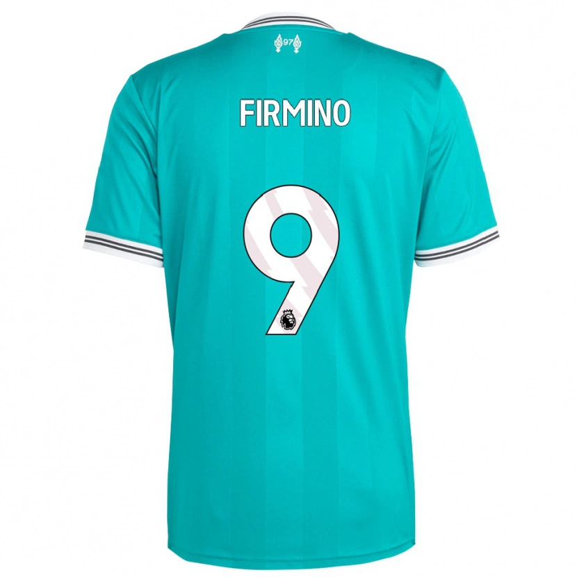 Danxen Niño Camiseta Roberto Firmino #9 Verde Blanco Equipación Tercera 2025/26 La Camisa