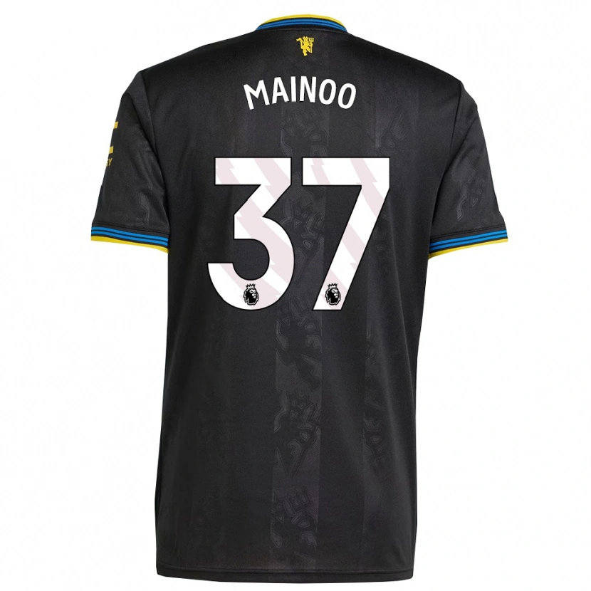 Danxen Niño Camiseta Kobbie Mainoo #37 Negro Amarillo Azul Equipación Tercera 2025/26 La Camisa