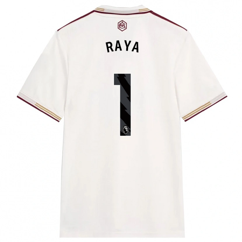 Danxen Niño Camiseta David Raya #1 Blanco Roto Borgoña Equipación Tercera 2025/26 La Camisa