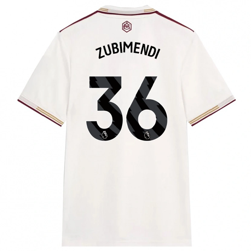 Danxen Niño Camiseta Martín Zubimendi #36 Blanco Roto Borgoña Equipación Tercera 2025/26 La Camisa