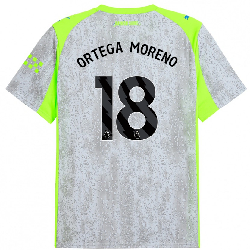Danxen Niño Camiseta Stefan Ortega #18 Gris Amarillo Equipación Tercera 2025/26 La Camisa