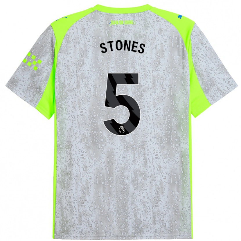 Danxen Niño Camiseta John Stones #5 Gris Amarillo Equipación Tercera 2025/26 La Camisa