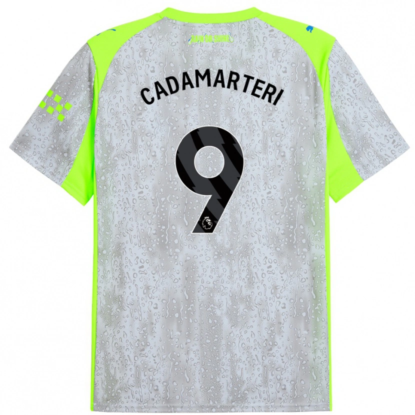 Danxen Niño Camiseta Caelan Cadamarteri #9 Gris Amarillo Equipación Tercera 2025/26 La Camisa
