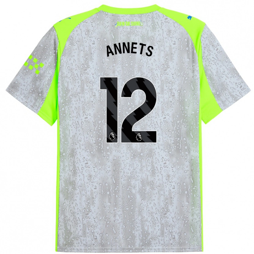 Danxen Niño Camiseta Eve Annets #12 Gris Amarillo Equipación Tercera 2025/26 La Camisa