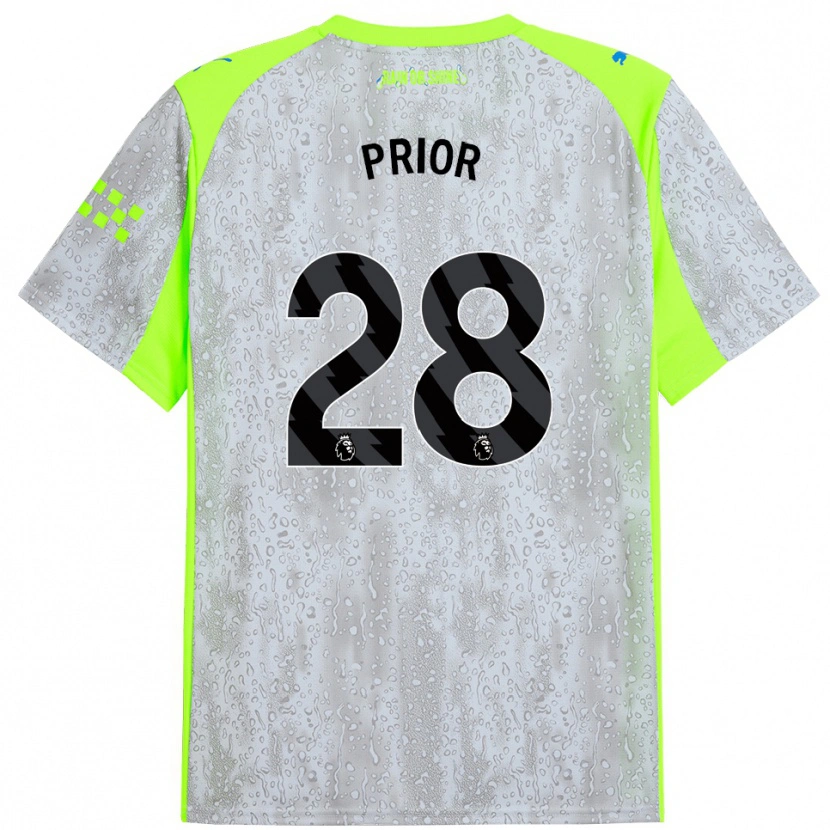 Danxen Niño Camiseta Gracie Prior #28 Gris Amarillo Equipación Tercera 2025/26 La Camisa