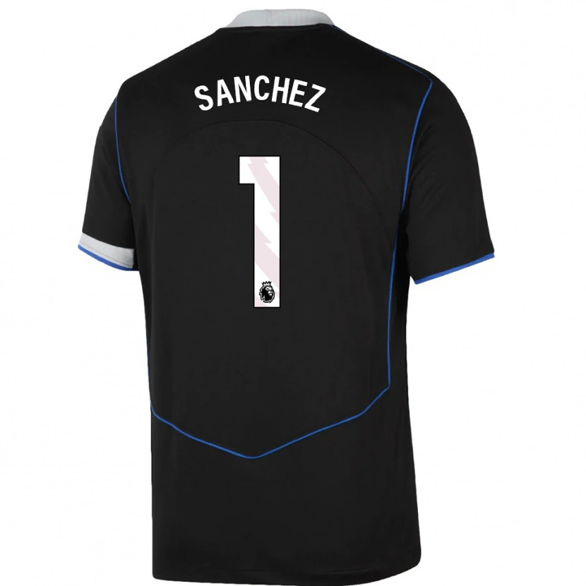 Danxen Niño Camiseta Robert Sánchez #1 Negro Azul Plata Equipación Tercera 2025/26 La Camisa