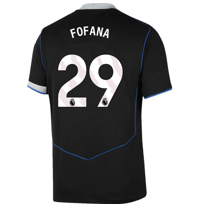 Danxen Niño Camiseta Wesley Fofana #29 Negro Azul Plata Equipación Tercera 2025/26 La Camisa