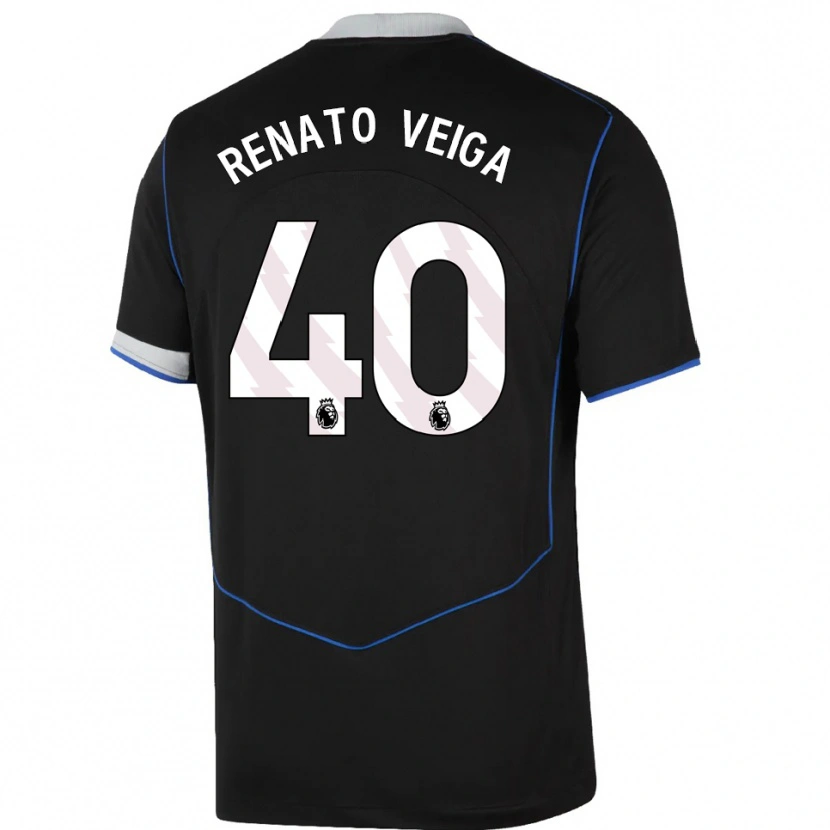 Danxen Niño Camiseta Renato Veiga #40 Negro Azul Plata Equipación Tercera 2025/26 La Camisa