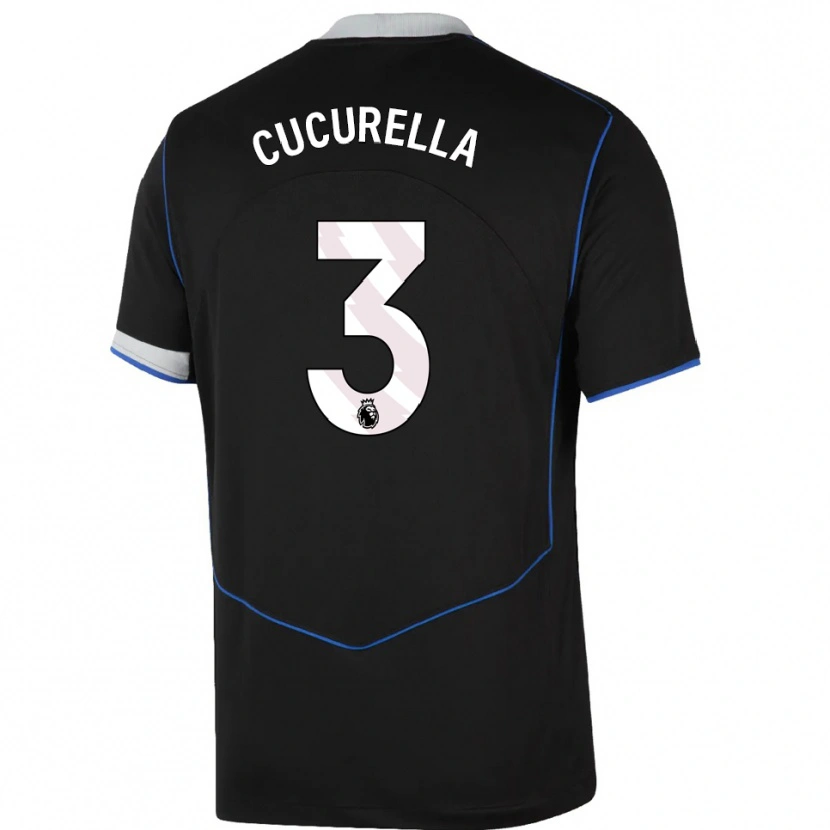Danxen Niño Camiseta Marc Cucurella #3 Negro Azul Plata Equipación Tercera 2025/26 La Camisa