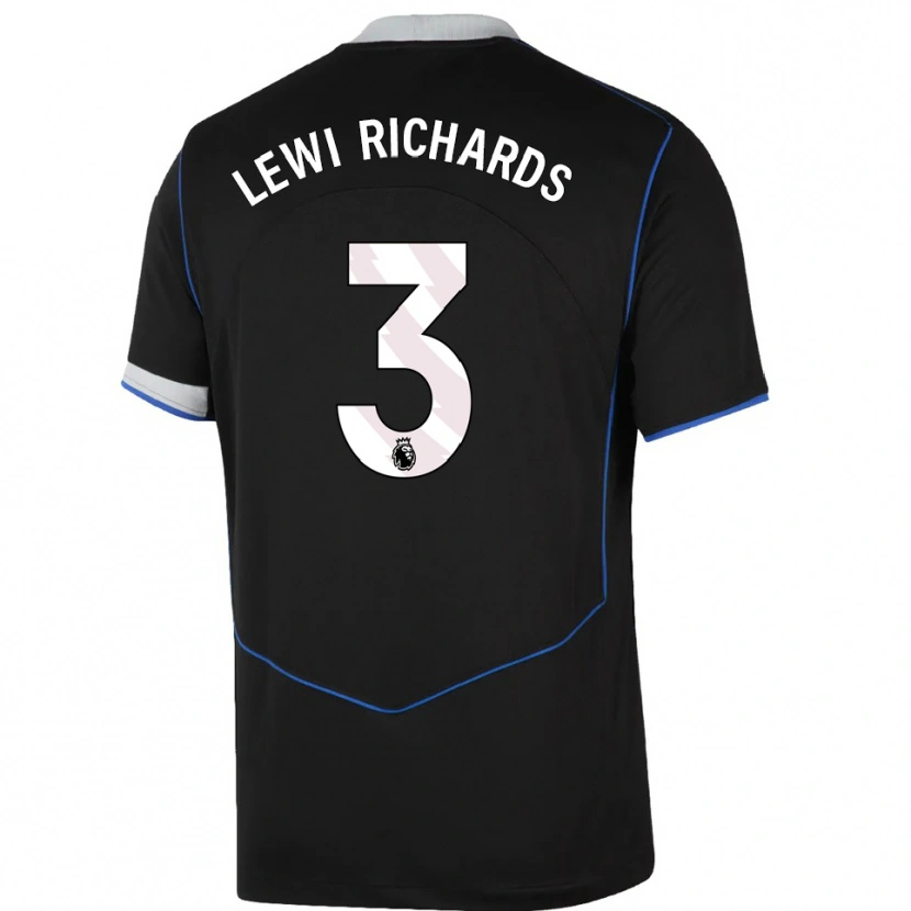 Danxen Niño Camiseta Lewi Richards #3 Negro Azul Plata Equipación Tercera 2025/26 La Camisa