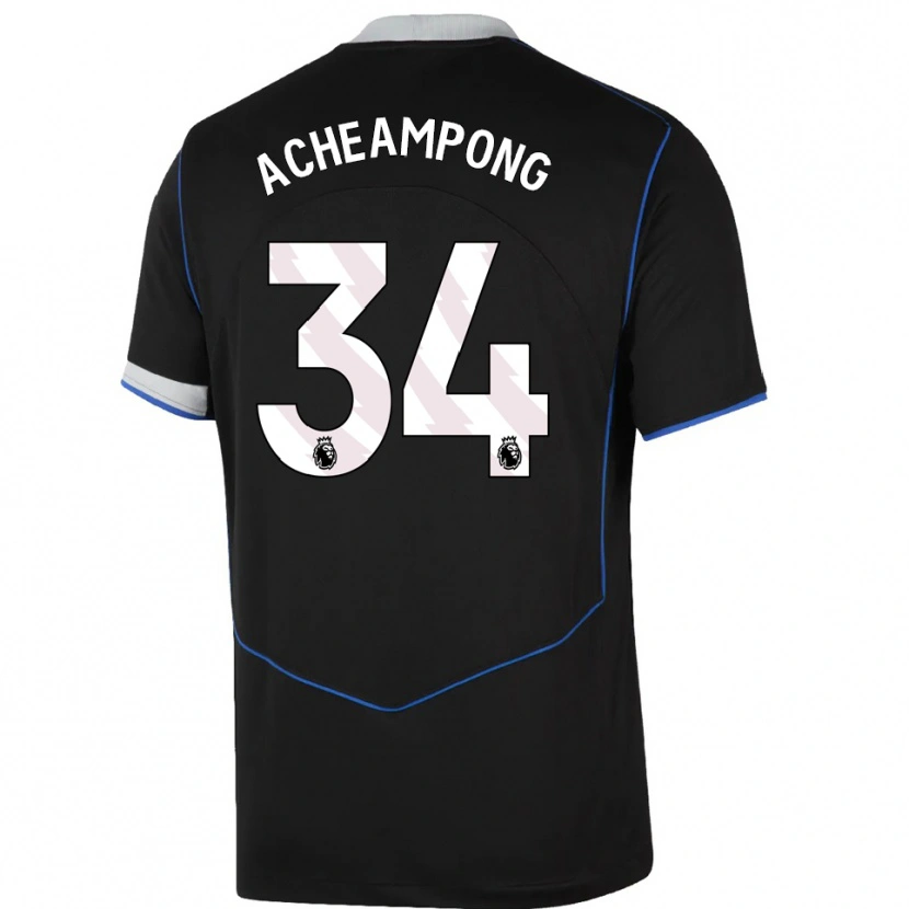 Danxen Niño Camiseta Josh Acheampong #34 Negro Azul Plata Equipación Tercera 2025/26 La Camisa
