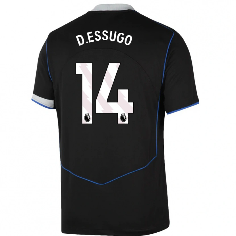Danxen Niño Camiseta Dário Essugo #14 Negro Azul Plata Equipación Tercera 2025/26 La Camisa
