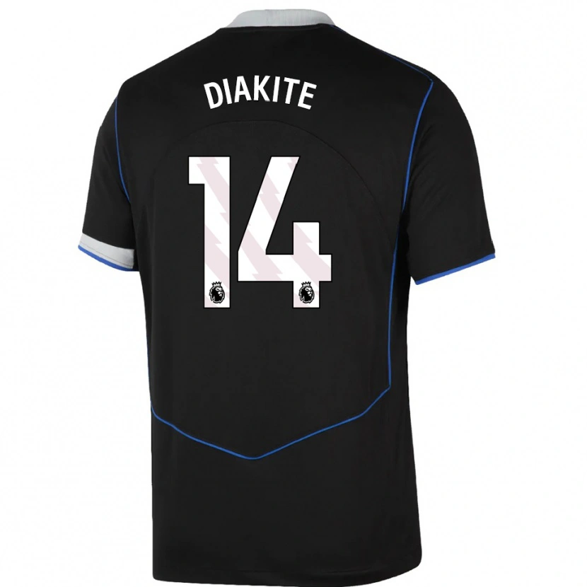 Danxen Niño Camiseta Calvin Diakite #14 Negro Azul Plata Equipación Tercera 2025/26 La Camisa