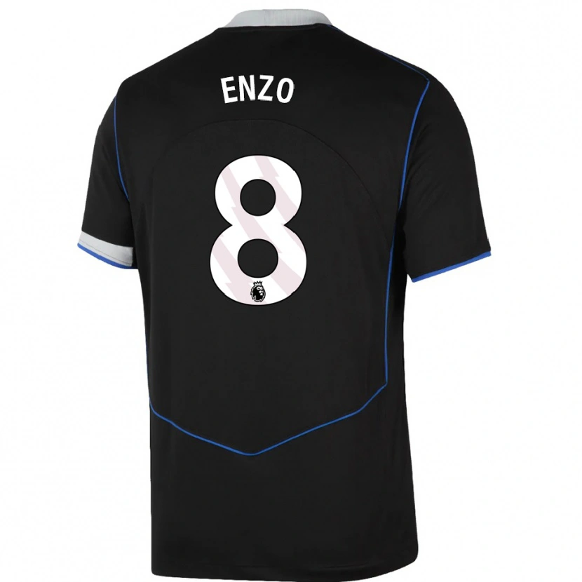 Danxen Niño Camiseta Enzo Fernández #8 Negro Azul Plata Equipación Tercera 2025/26 La Camisa
