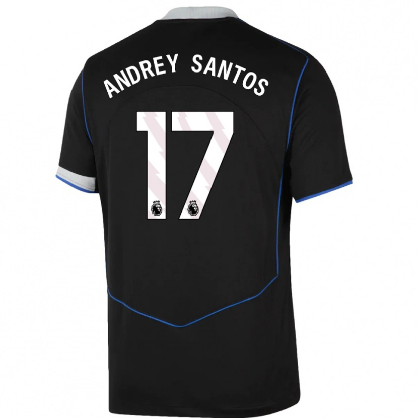 Danxen Niño Camiseta Andrey Santos #17 Negro Azul Plata Equipación Tercera 2025/26 La Camisa