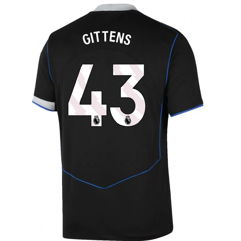 Danxen Niño Camiseta Jamie Gittens #43 Negro Azul Plata Equipación Tercera 2025/26 La Camisa
