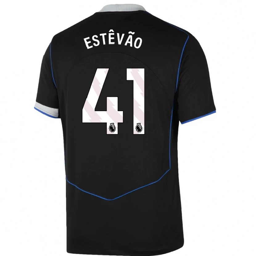 Danxen Niño Camiseta Estêvão #41 Negro Azul Plata Equipación Tercera 2025/26 La Camisa