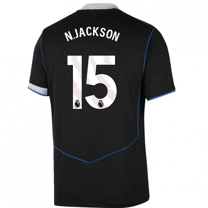 Danxen Niño Camiseta Nicolas Jackson #15 Negro Azul Plata Equipación Tercera 2025/26 La Camisa