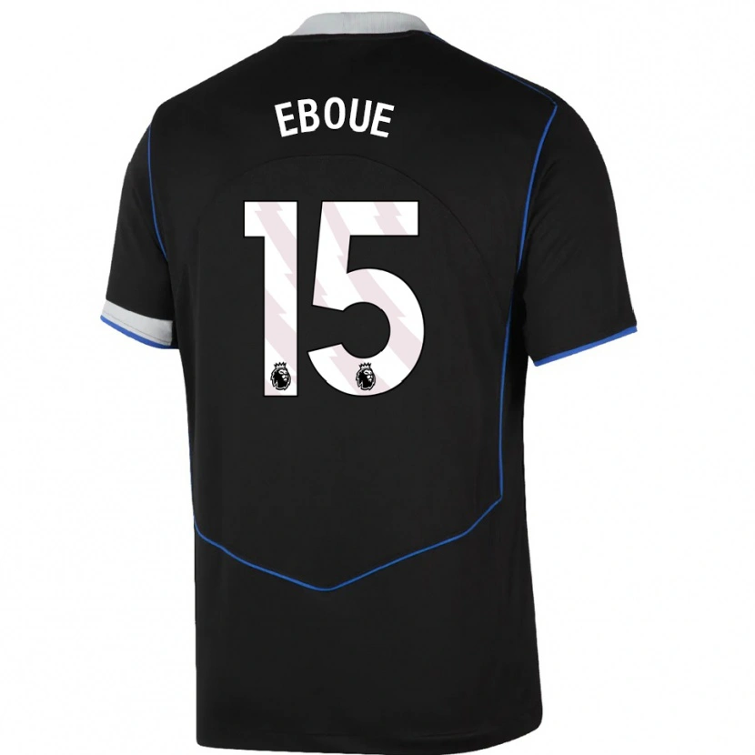 Danxen Niño Camiseta Mathis Eboué #15 Negro Azul Plata Equipación Tercera 2025/26 La Camisa