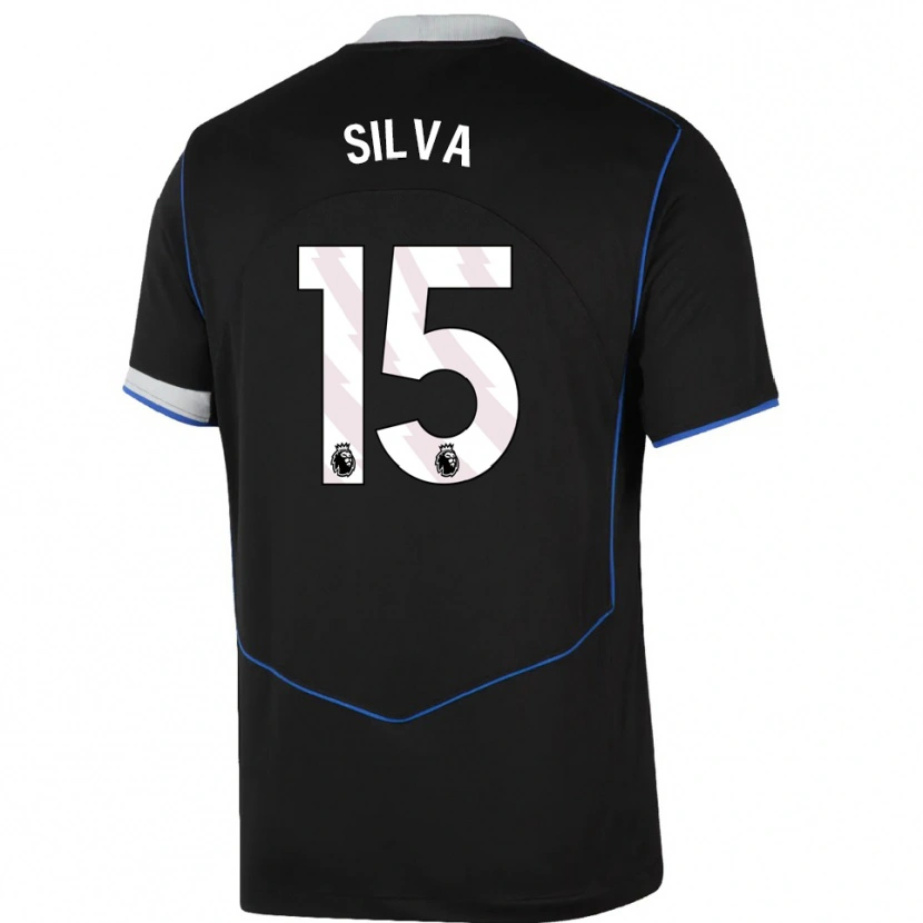 Danxen Niño Camiseta Isaac Silva #15 Negro Azul Plata Equipación Tercera 2025/26 La Camisa