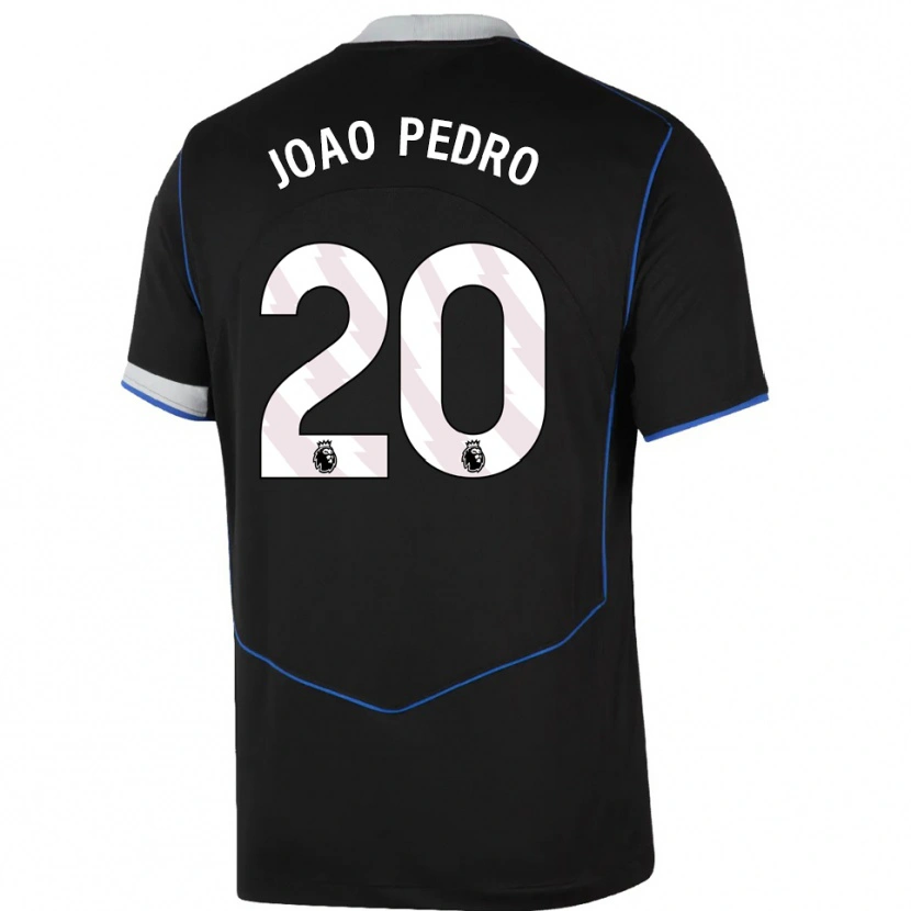 Danxen Niño Camiseta João Pedro #20 Negro Azul Plata Equipación Tercera 2025/26 La Camisa