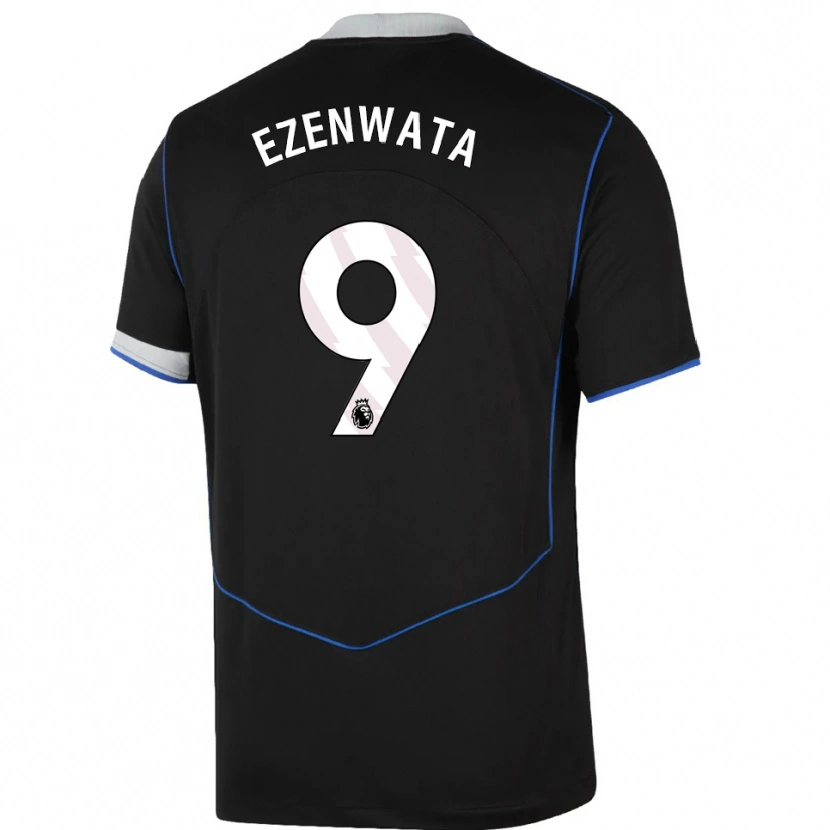 Danxen Niño Camiseta Chizaram Ezenwata #9 Negro Azul Plata Equipación Tercera 2025/26 La Camisa