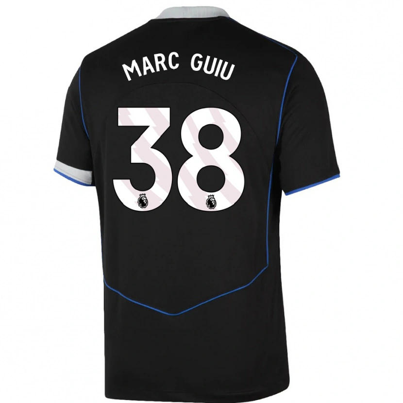 Danxen Niño Camiseta Marc Guiu #38 Negro Azul Plata Equipación Tercera 2025/26 La Camisa