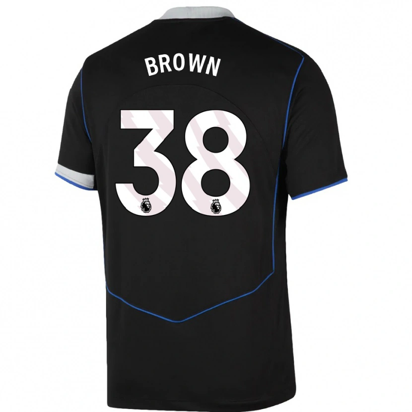 Danxen Niño Camiseta Cerys Brown #38 Negro Azul Plata Equipación Tercera 2025/26 La Camisa