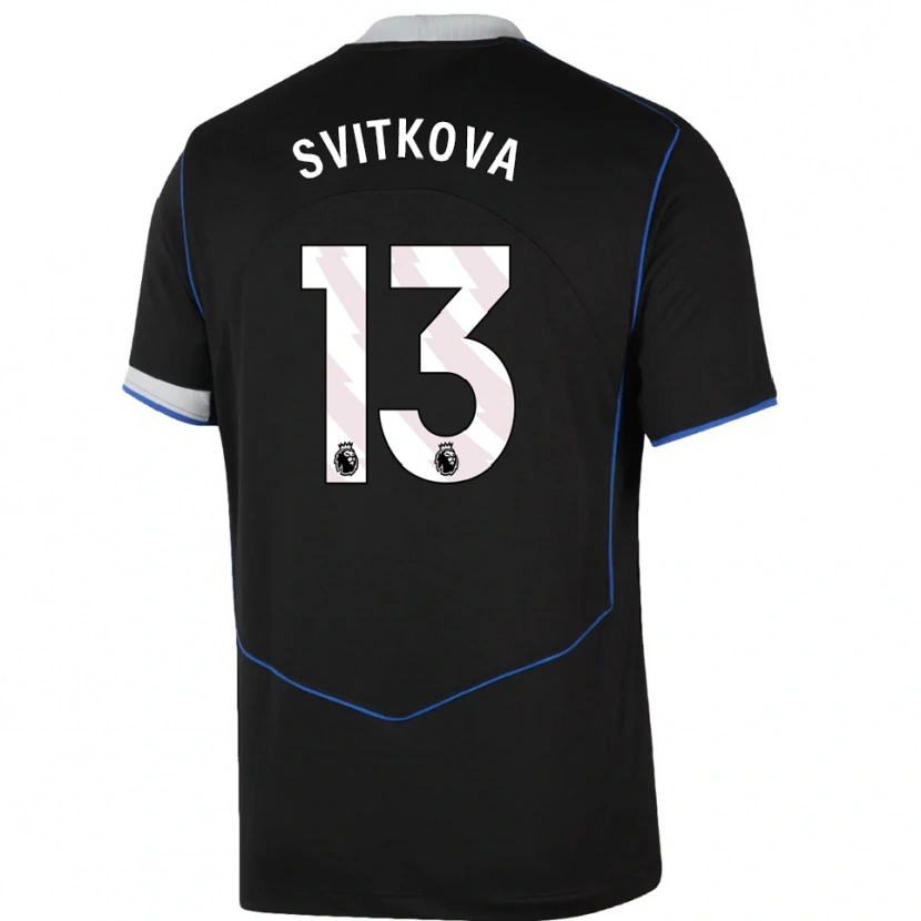 Danxen Niño Camiseta Katerina Svitkova #13 Negro Azul Plata Equipación Tercera 2025/26 La Camisa
