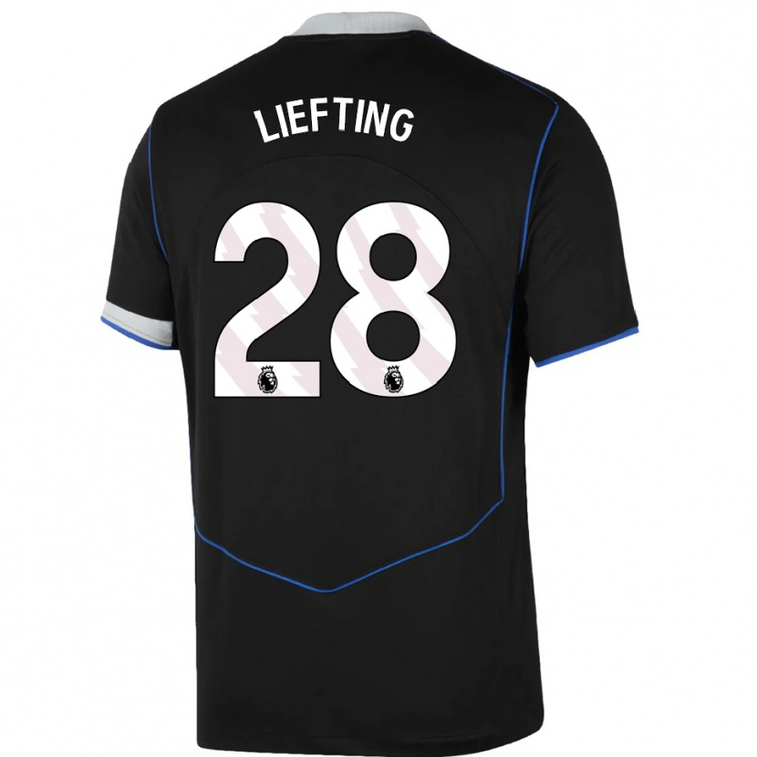 Danxen Niño Camiseta Femke Liefting #28 Negro Azul Plata Equipación Tercera 2025/26 La Camisa