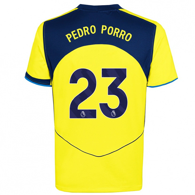 Danxen Niño Camiseta Pedro Porro #23 Amarillo Marino Equipación Tercera 2025/26 La Camisa
