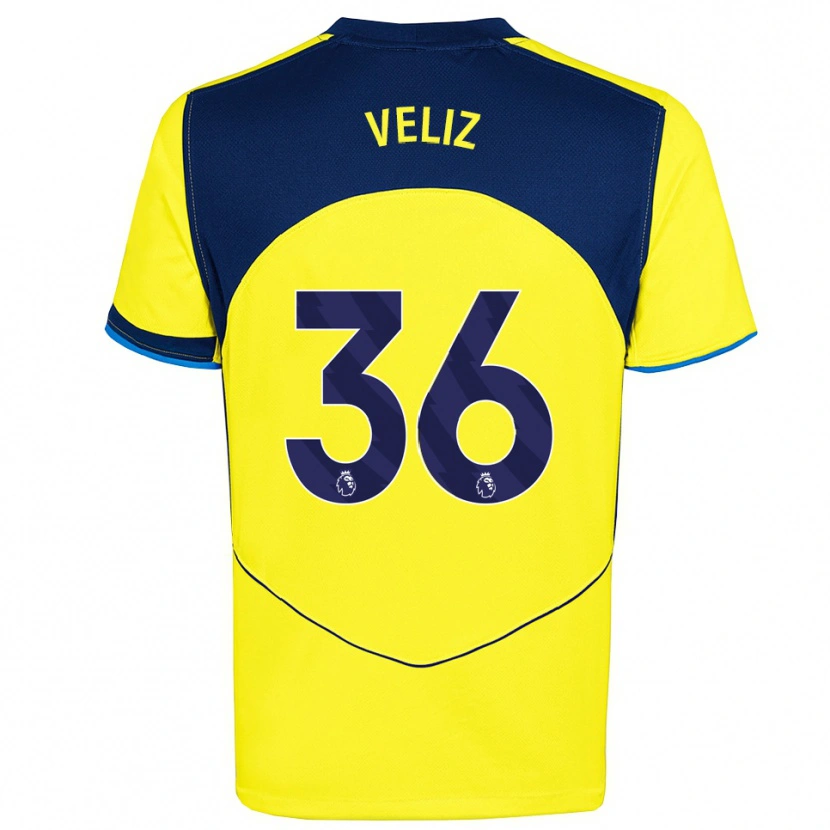 Danxen Niño Camiseta Alejo Véliz #36 Amarillo Marino Equipación Tercera 2025/26 La Camisa