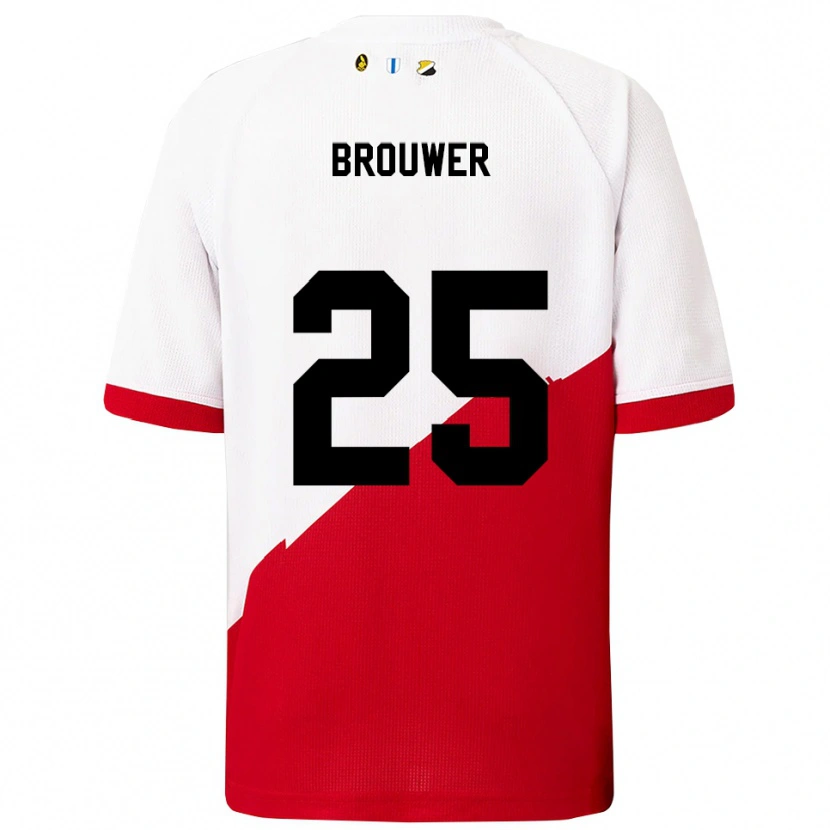 Danxen Hombre Camiseta Michael Brouwer #25 Blanco Rojo 1ª Equipación 2025/26 La Camisa