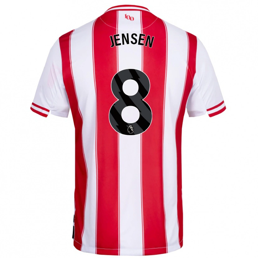 Danxen Hombre Camiseta Mathias Jensen #8 Rojo Blanco 1ª Equipación 2025/26 La Camisa