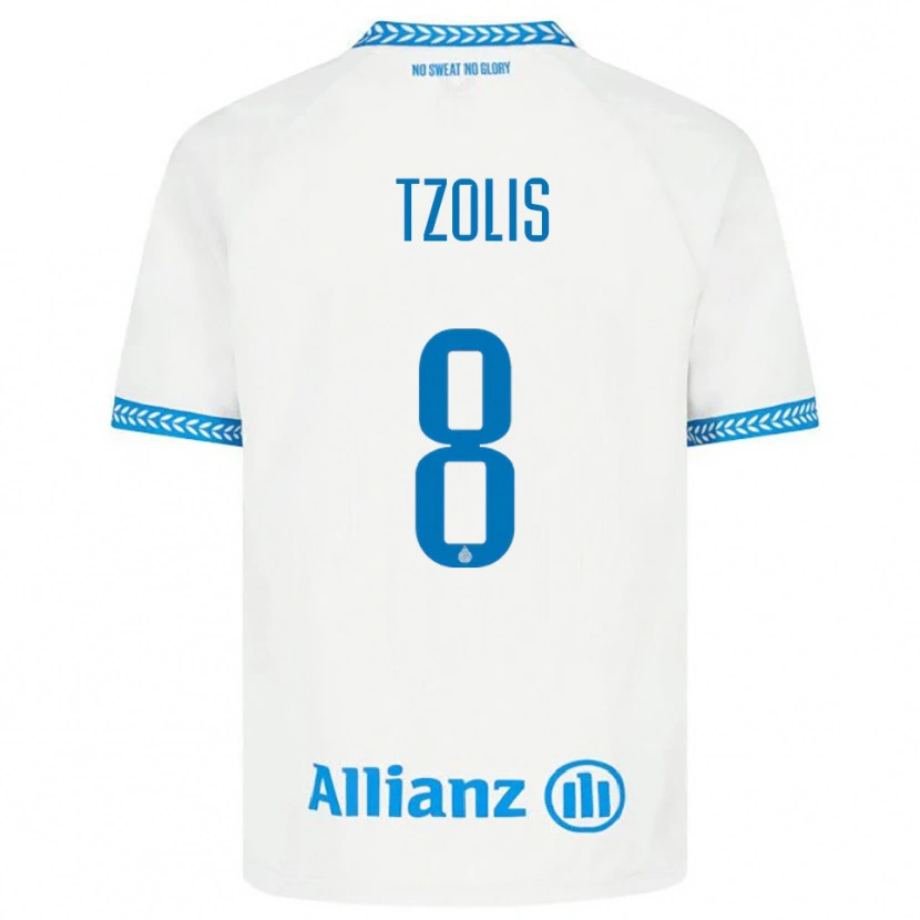 Danxen Hombre Camiseta Christos Tzolis #8 Azul Blanco 2ª Equipación 2025/26 La Camisa
