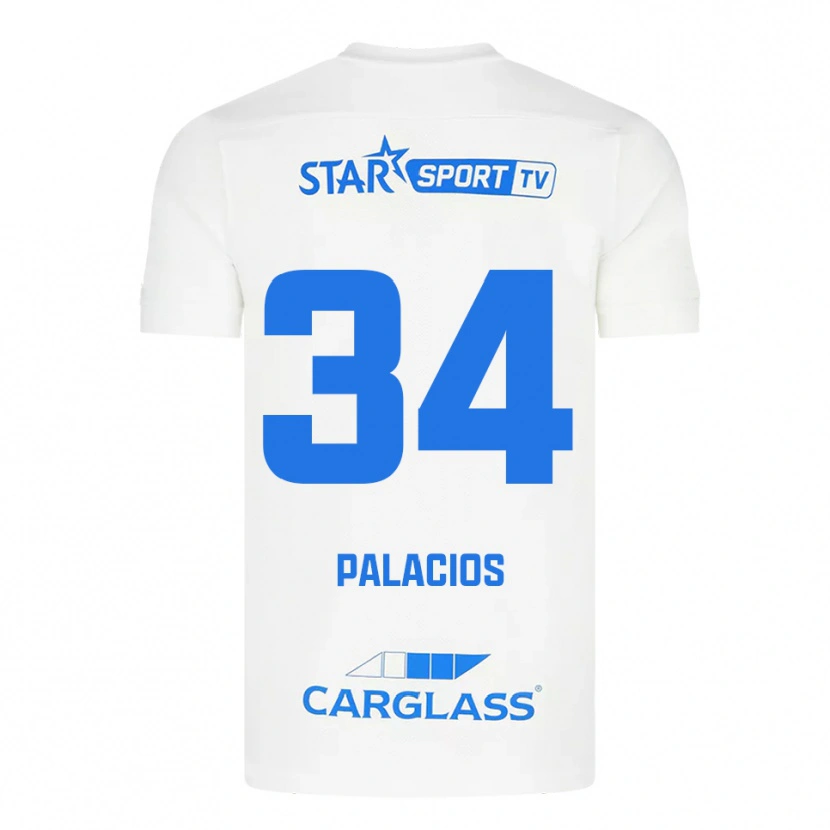 Danxen Hombre Camiseta Adrián Palacios #34 Blanco Azul 2ª Equipación 2025/26 La Camisa