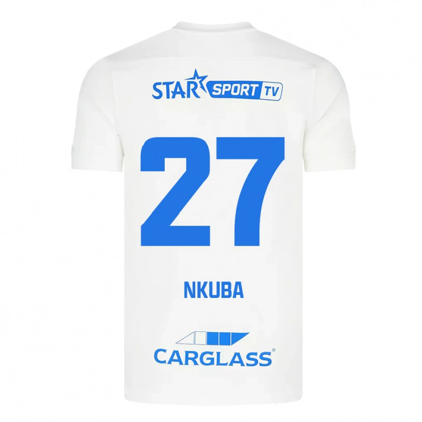 Danxen Hombre Camiseta Ken Nkuba #27 Blanco Azul 2ª Equipación 2025/26 La Camisa
