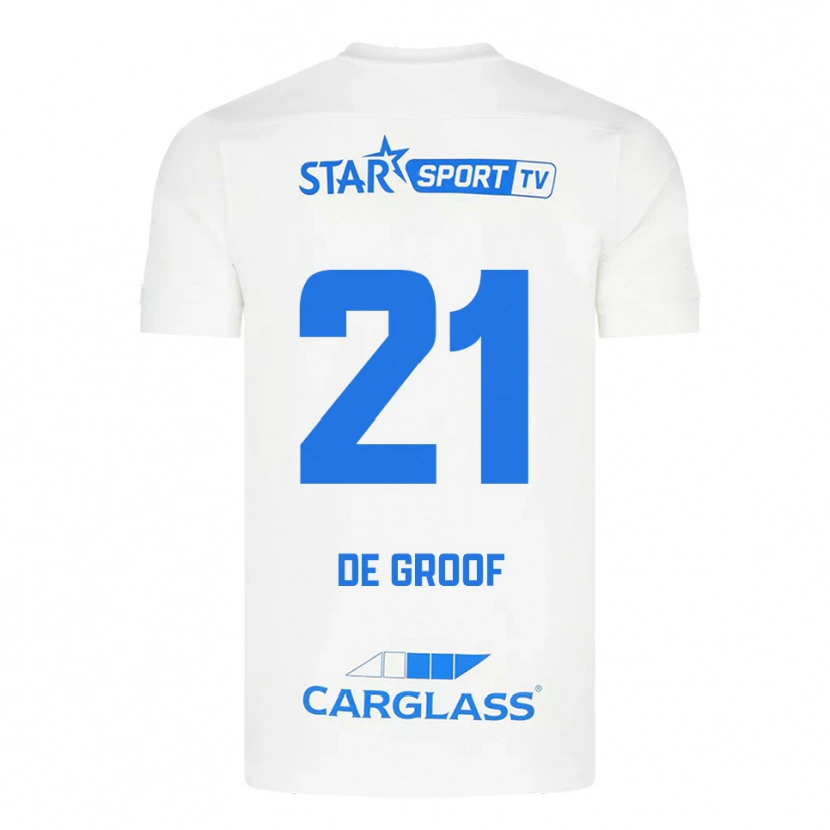 Danxen Hombre Camiseta Jens De Groof #21 Blanco Azul 2ª Equipación 2025/26 La Camisa