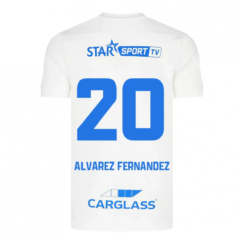 Danxen Hombre Camiseta Loïc Alvarez Fernandez #20 Blanco Azul 2ª Equipación 2025/26 La Camisa