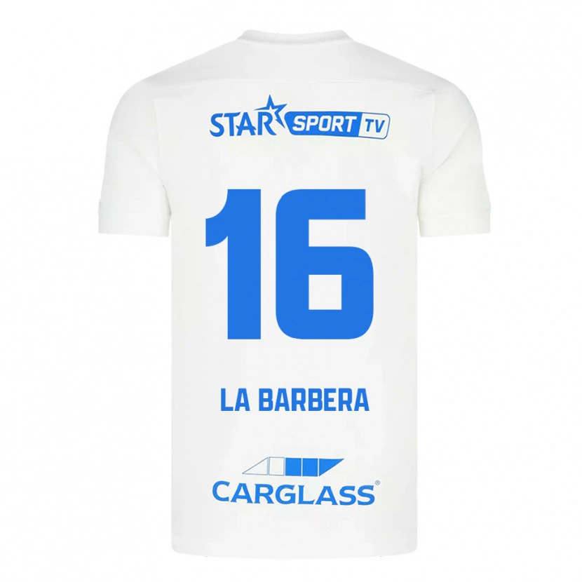 Danxen Hombre Camiseta Yonni La Barbera #16 Blanco Azul 2ª Equipación 2025/26 La Camisa