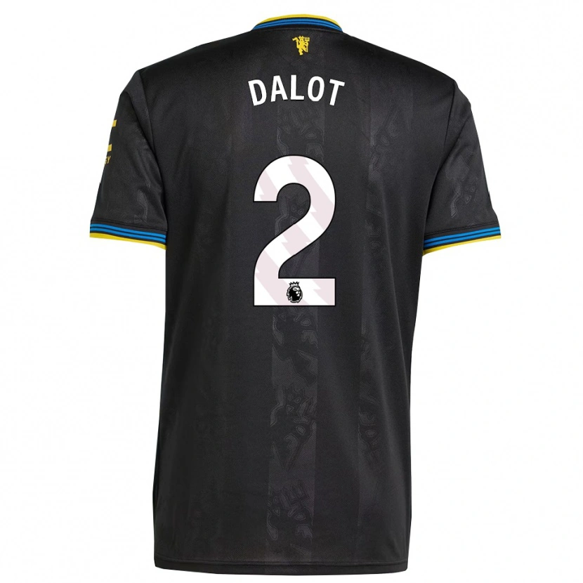 Danxen Hombre Camiseta Diogo Dalot #2 Negro Amarillo Azul Equipación Tercera 2025/26 La Camisa