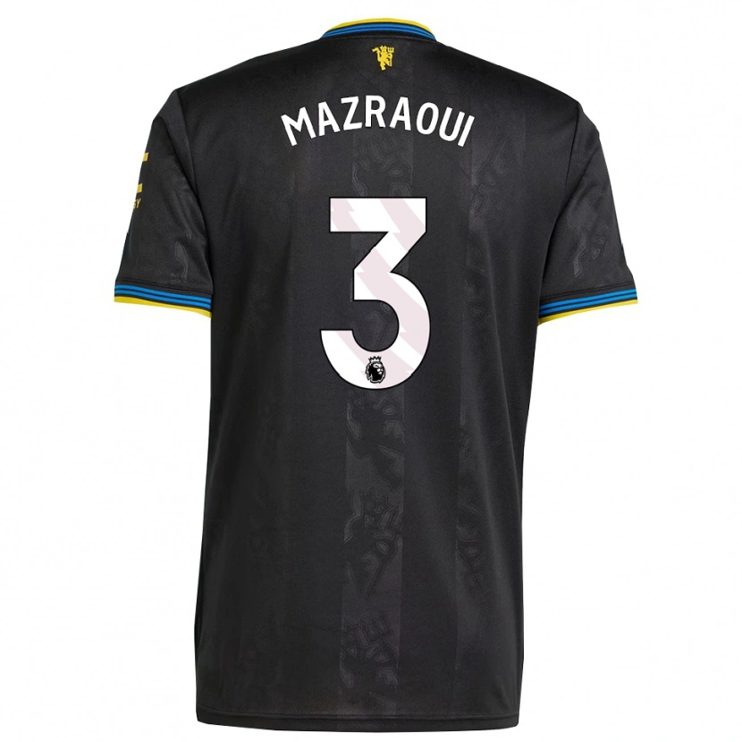 Danxen Hombre Camiseta Noussair Mazraoui #3 Negro Amarillo Azul Equipación Tercera 2025/26 La Camisa