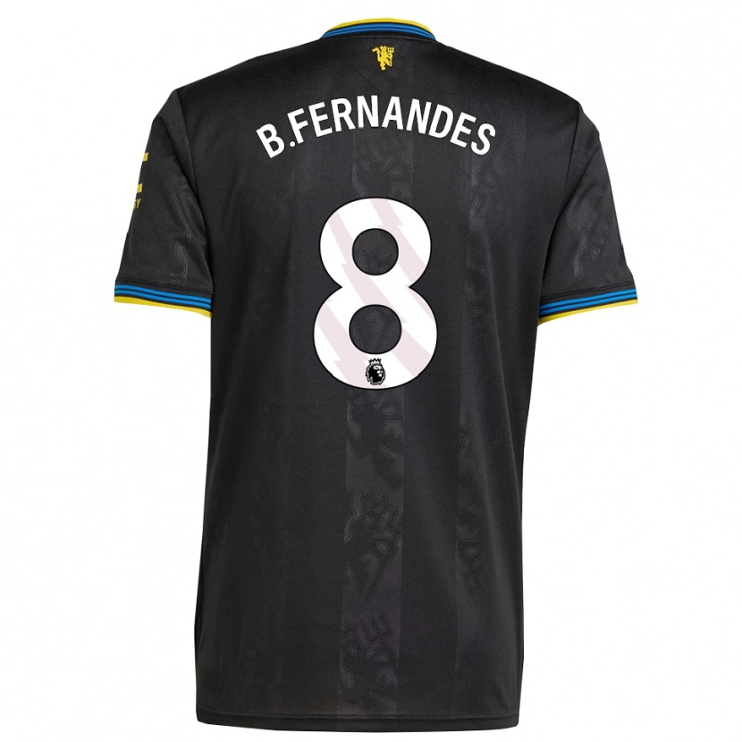 Danxen Hombre Camiseta Bruno Fernandes #8 Negro Amarillo Azul Equipación Tercera 2025/26 La Camisa