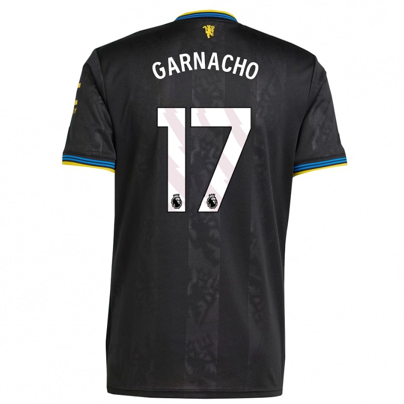 Danxen Hombre Camiseta Alejandro Garnacho #17 Negro Amarillo Azul Equipación Tercera 2025/26 La Camisa