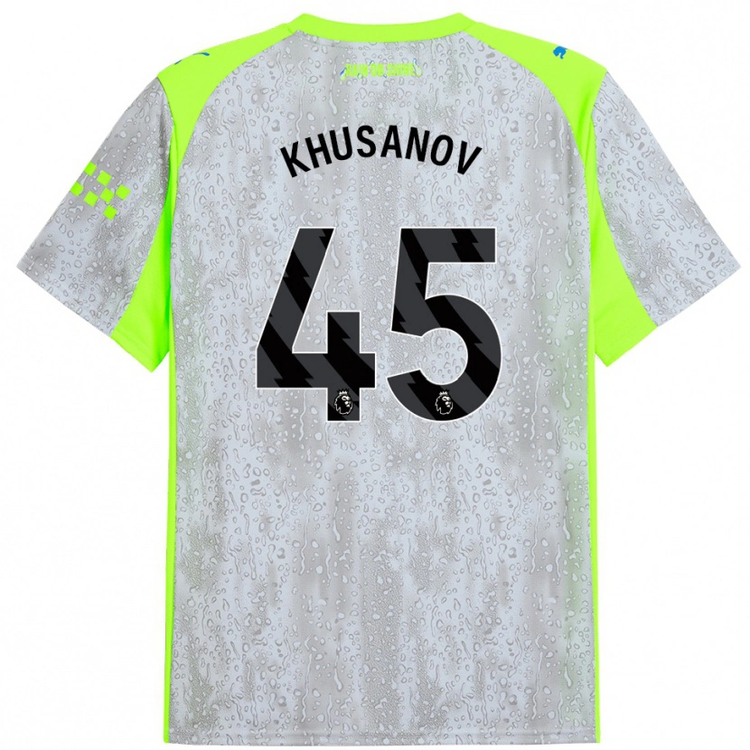 Danxen Hombre Camiseta Abdukodir Khusanov #45 Gris Amarillo Equipación Tercera 2025/26 La Camisa