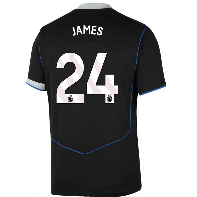 Danxen Hombre Camiseta Reece James #24 Negro Azul Plata Equipación Tercera 2025/26 La Camisa