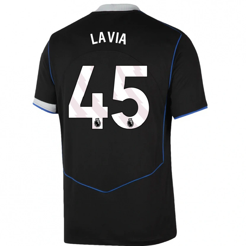Danxen Hombre Camiseta Roméo Lavia #45 Negro Azul Plata Equipación Tercera 2025/26 La Camisa